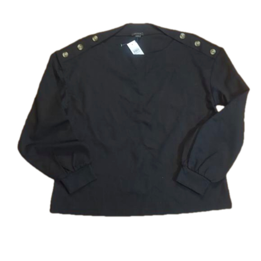 Ann Taylor NWT size M long sleeve black top wide button neck